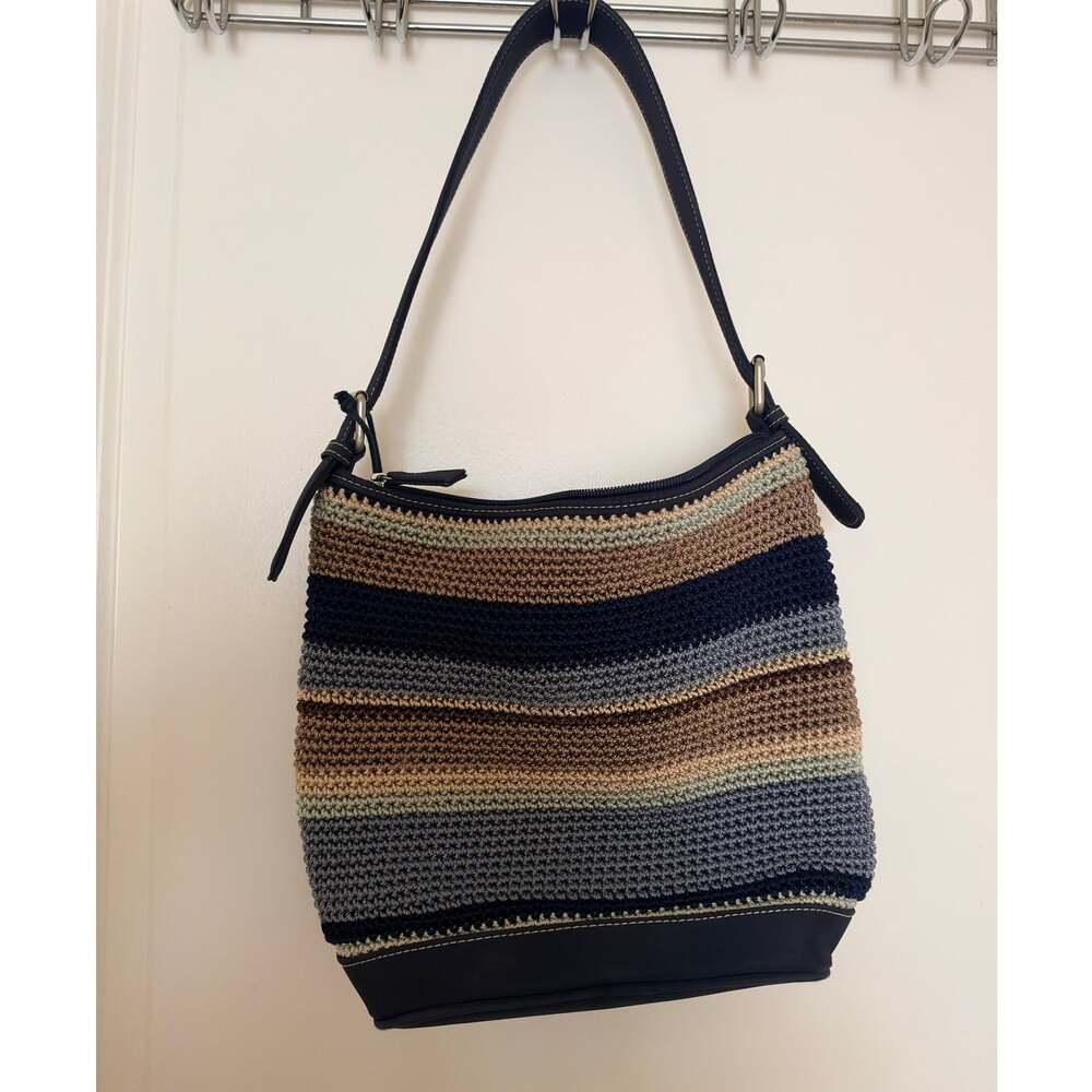 The Sak Blue and Tan Stripe Crochet Shoulder Bag